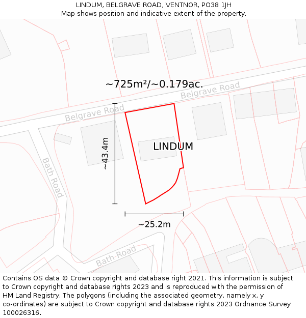 LINDUM, BELGRAVE ROAD, VENTNOR, PO38 1JH: Plot and title map