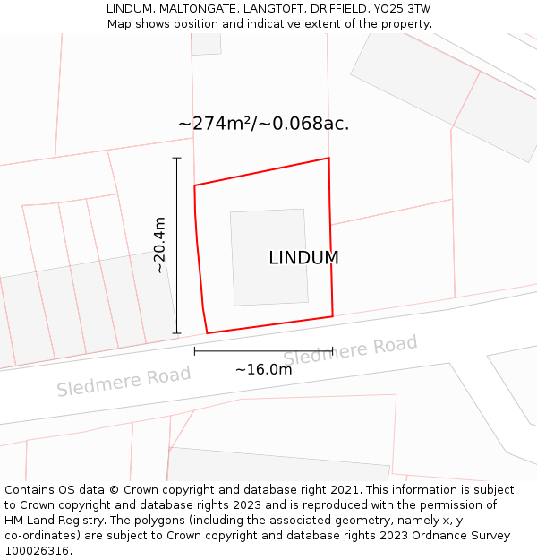 LINDUM, MALTONGATE, LANGTOFT, DRIFFIELD, YO25 3TW: Plot and title map