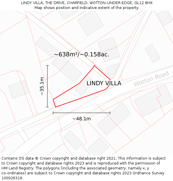 LINDY VILLA, THE DRIVE, CHARFIELD, WOTTON-UNDER-EDGE, GL12 8HX: Plot and title map