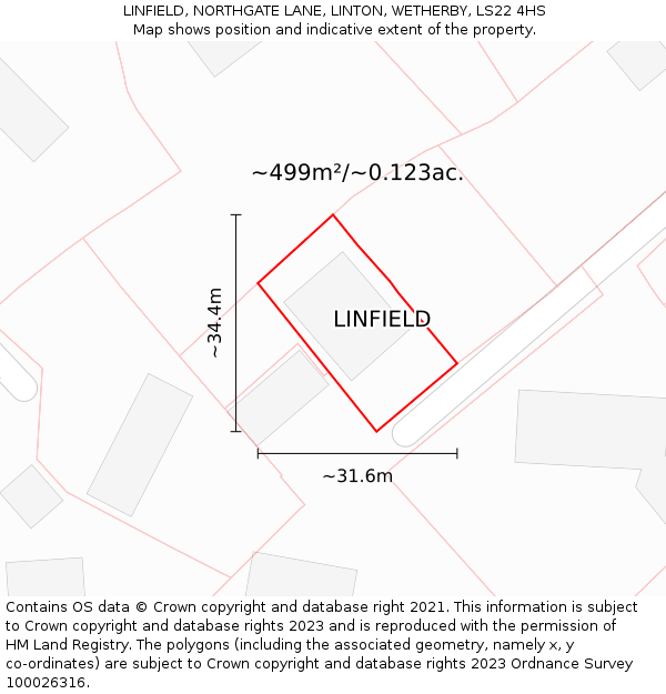 LINFIELD, NORTHGATE LANE, LINTON, WETHERBY, LS22 4HS: Plot and title map