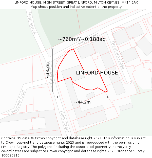 LINFORD HOUSE, HIGH STREET, GREAT LINFORD, MILTON KEYNES, MK14 5AX: Plot and title map