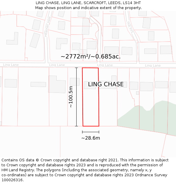 LING CHASE, LING LANE, SCARCROFT, LEEDS, LS14 3HT: Plot and title map