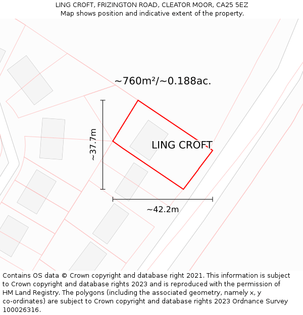 LING CROFT, FRIZINGTON ROAD, CLEATOR MOOR, CA25 5EZ: Plot and title map