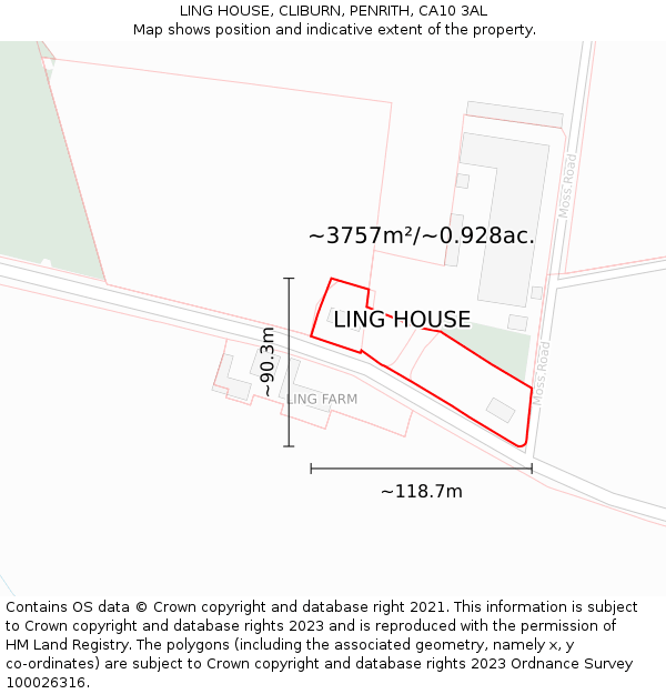 LING HOUSE, CLIBURN, PENRITH, CA10 3AL: Plot and title map