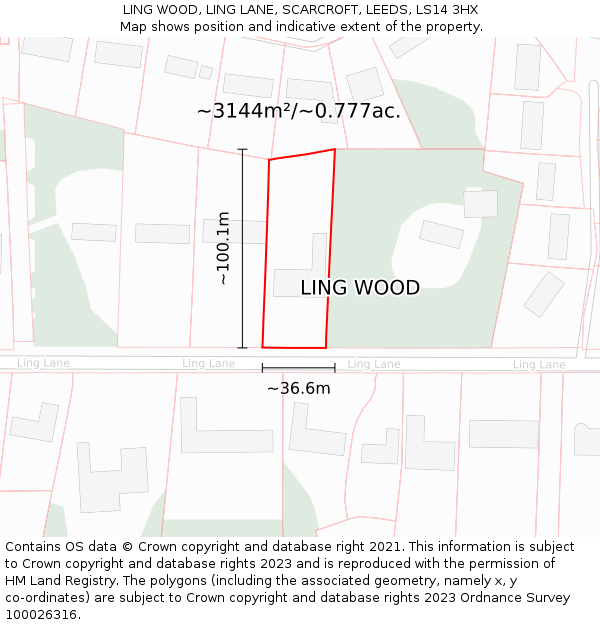 LING WOOD, LING LANE, SCARCROFT, LEEDS, LS14 3HX: Plot and title map