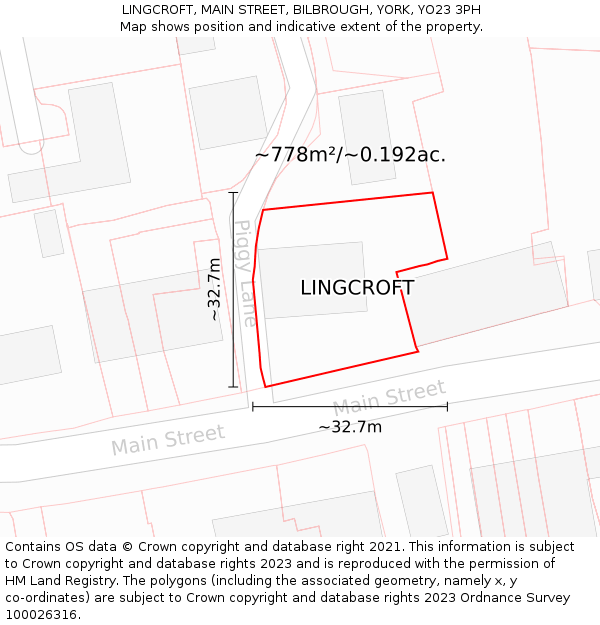 LINGCROFT, MAIN STREET, BILBROUGH, YORK, YO23 3PH: Plot and title map
