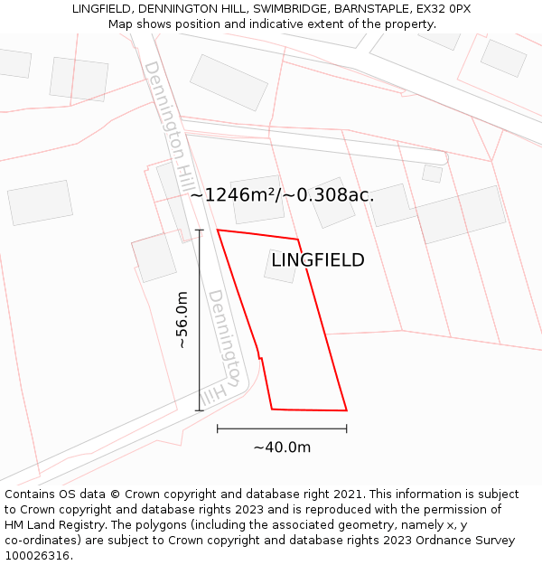 LINGFIELD, DENNINGTON HILL, SWIMBRIDGE, BARNSTAPLE, EX32 0PX: Plot and title map