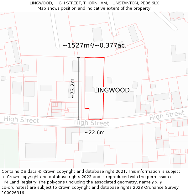 LINGWOOD, HIGH STREET, THORNHAM, HUNSTANTON, PE36 6LX: Plot and title map