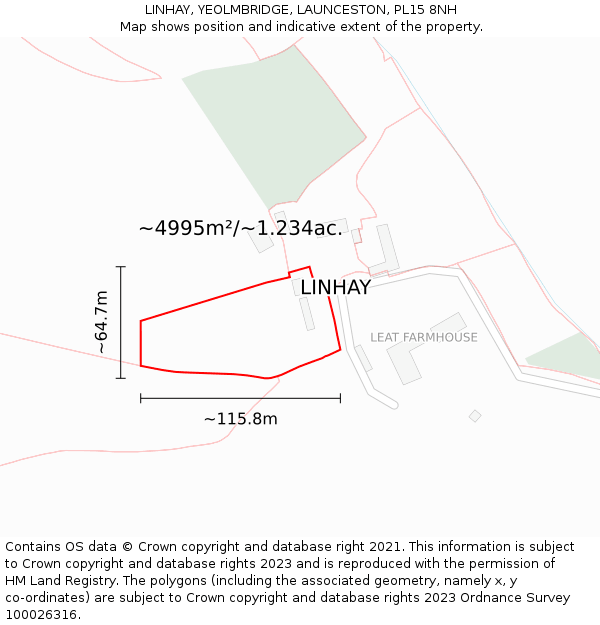 LINHAY, YEOLMBRIDGE, LAUNCESTON, PL15 8NH: Plot and title map