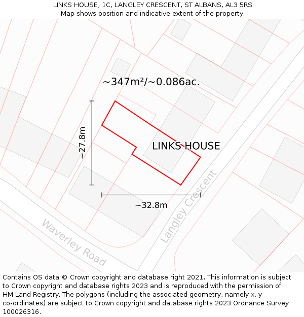 LINKS HOUSE, 1C, LANGLEY CRESCENT, ST ALBANS, AL3 5RS: Plot and title map