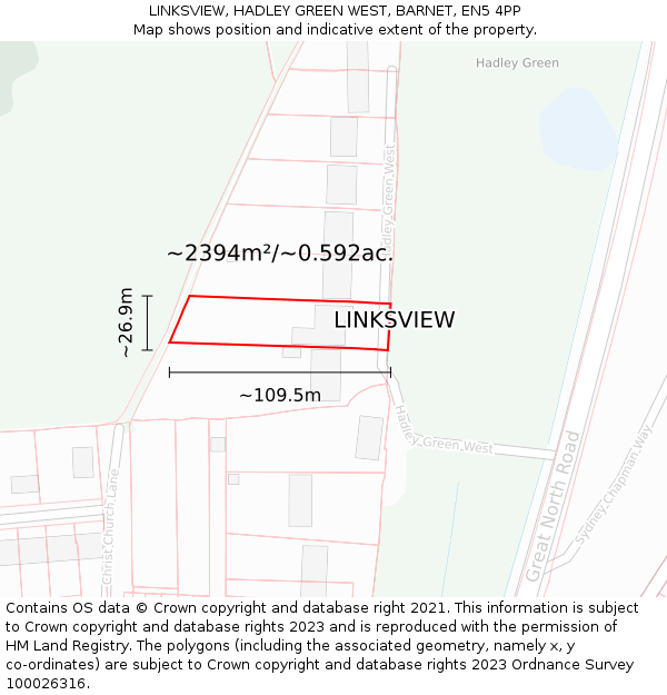 LINKSVIEW, HADLEY GREEN WEST, BARNET, EN5 4PP: Plot and title map