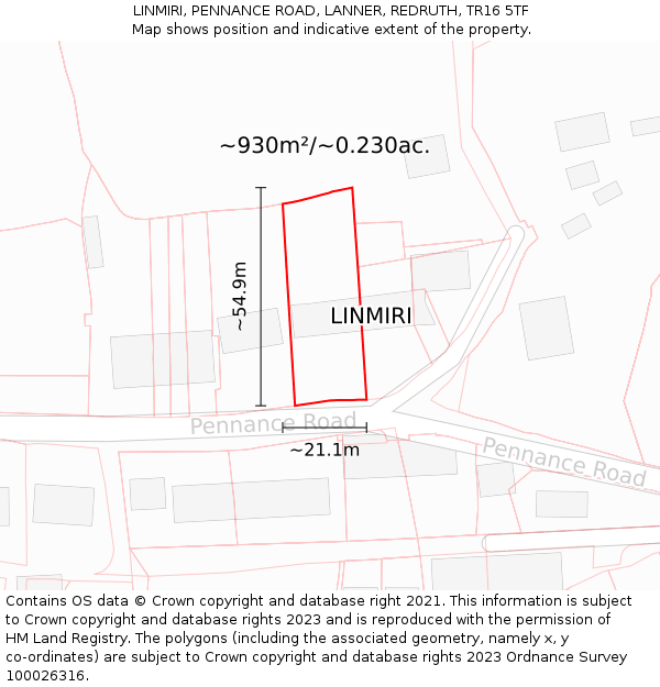 LINMIRI, PENNANCE ROAD, LANNER, REDRUTH, TR16 5TF: Plot and title map