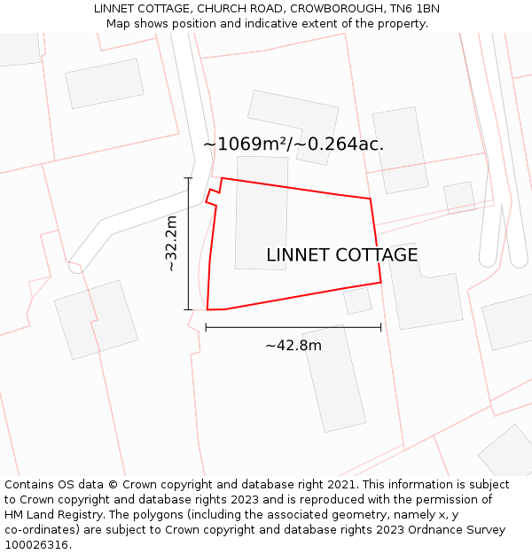 LINNET COTTAGE, CHURCH ROAD, CROWBOROUGH, TN6 1BN: Plot and title map