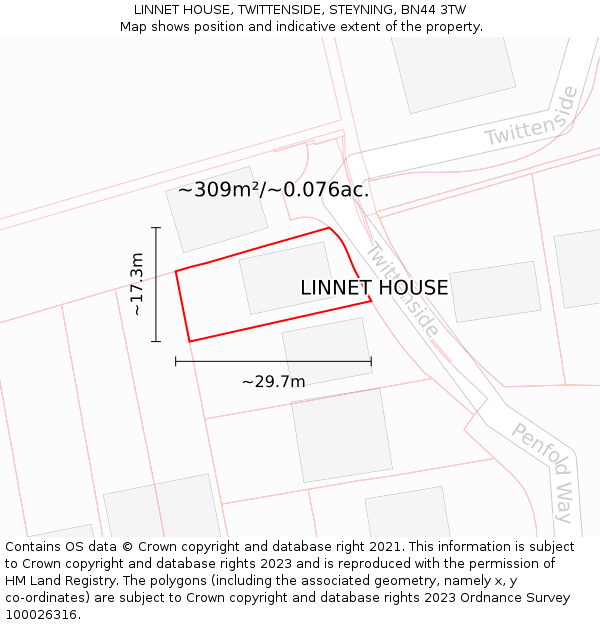 LINNET HOUSE, TWITTENSIDE, STEYNING, BN44 3TW: Plot and title map