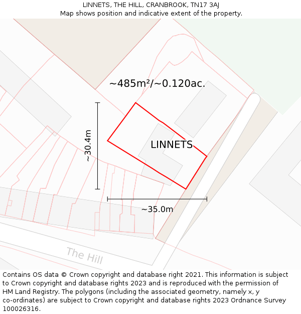 LINNETS, THE HILL, CRANBROOK, TN17 3AJ: Plot and title map