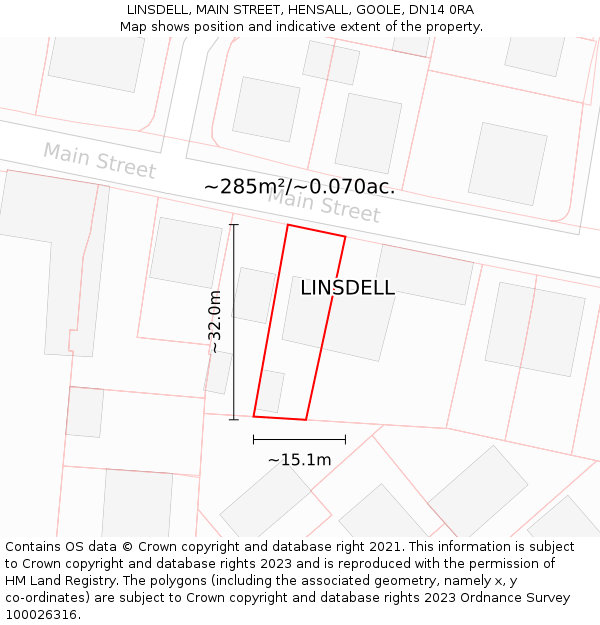 LINSDELL, MAIN STREET, HENSALL, GOOLE, DN14 0RA: Plot and title map