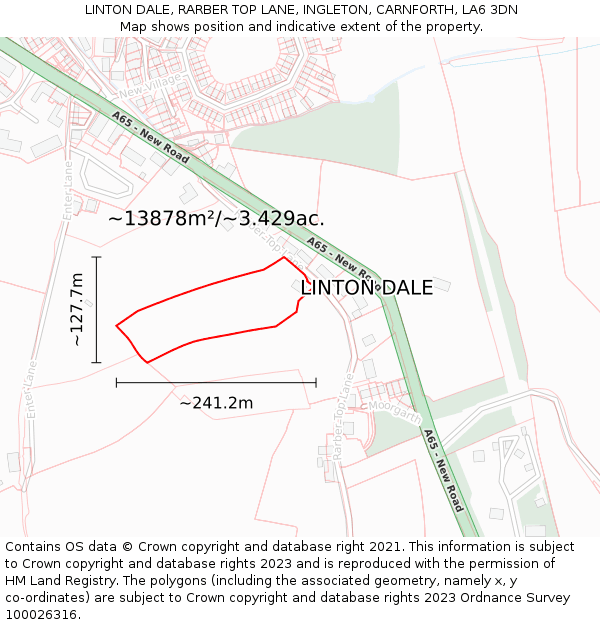 LINTON DALE, RARBER TOP LANE, INGLETON, CARNFORTH, LA6 3DN: Plot and title map