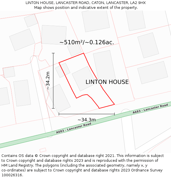 LINTON HOUSE, LANCASTER ROAD, CATON, LANCASTER, LA2 9HX: Plot and title map