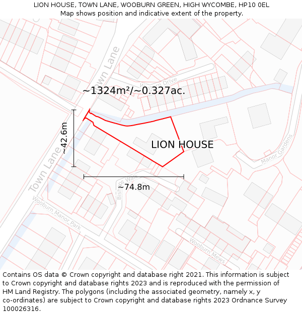 LION HOUSE, TOWN LANE, WOOBURN GREEN, HIGH WYCOMBE, HP10 0EL: Plot and title map