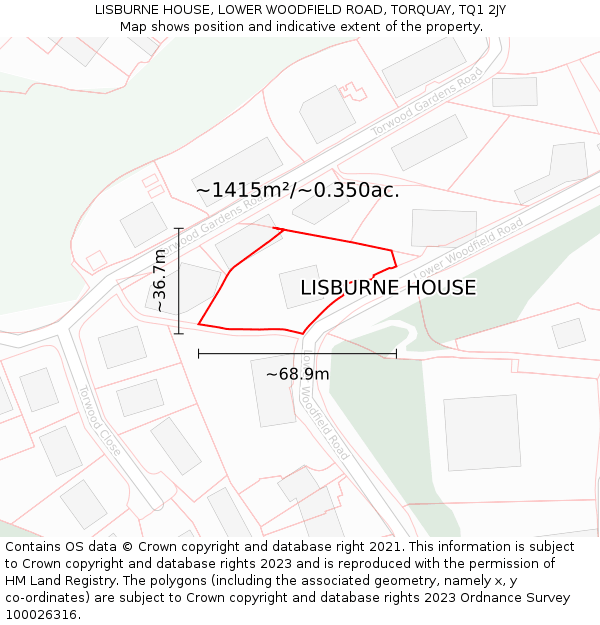 LISBURNE HOUSE, LOWER WOODFIELD ROAD, TORQUAY, TQ1 2JY: Plot and title map