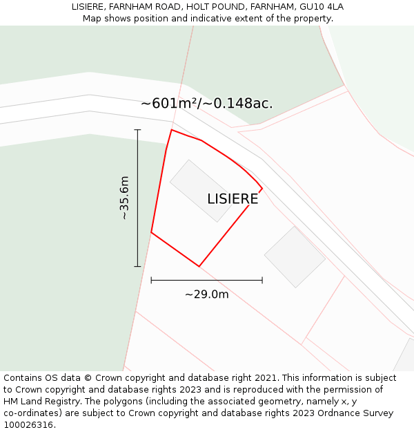 LISIERE, FARNHAM ROAD, HOLT POUND, FARNHAM, GU10 4LA: Plot and title map