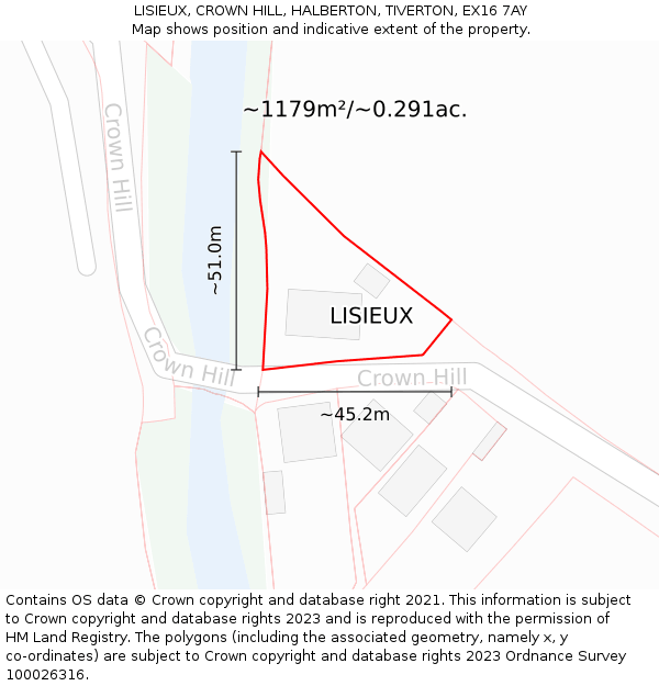 LISIEUX, CROWN HILL, HALBERTON, TIVERTON, EX16 7AY: Plot and title map