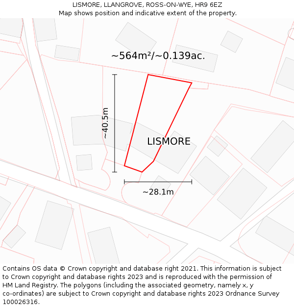 LISMORE, LLANGROVE, ROSS-ON-WYE, HR9 6EZ: Plot and title map