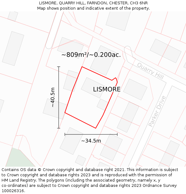 LISMORE, QUARRY HILL, FARNDON, CHESTER, CH3 6NR: Plot and title map