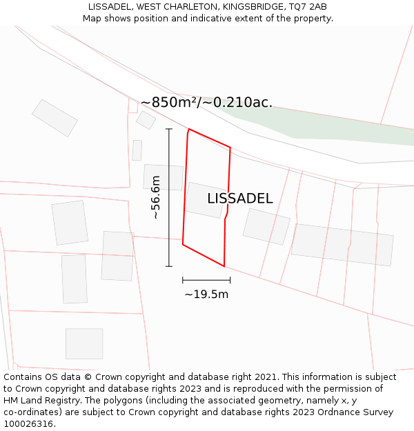 LISSADEL, WEST CHARLETON, KINGSBRIDGE, TQ7 2AB: Plot and title map