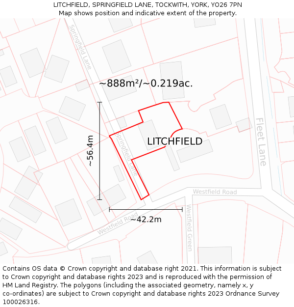 LITCHFIELD, SPRINGFIELD LANE, TOCKWITH, YORK, YO26 7PN: Plot and title map