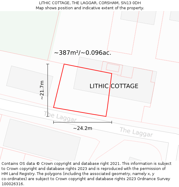 LITHIC COTTAGE, THE LAGGAR, CORSHAM, SN13 0DH: Plot and title map