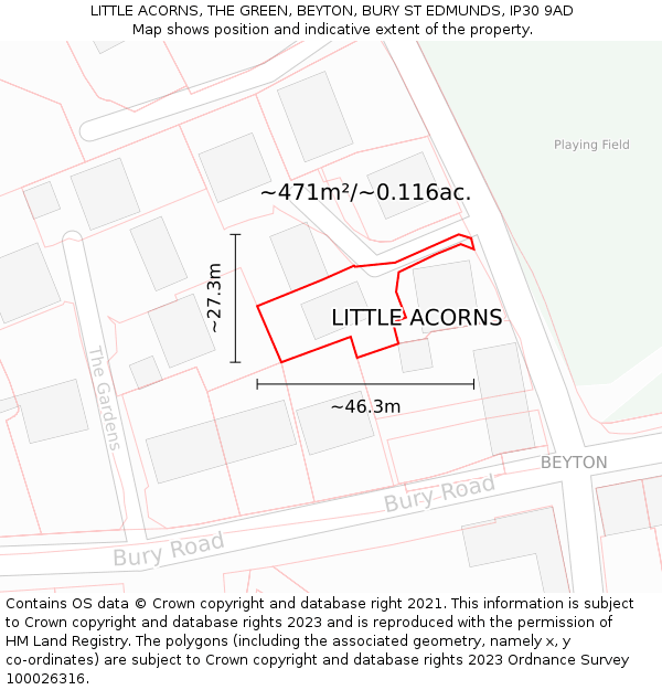 LITTLE ACORNS, THE GREEN, BEYTON, BURY ST EDMUNDS, IP30 9AD: Plot and title map