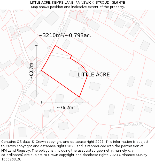 LITTLE ACRE, KEMPS LANE, PAINSWICK, STROUD, GL6 6YB: Plot and title map