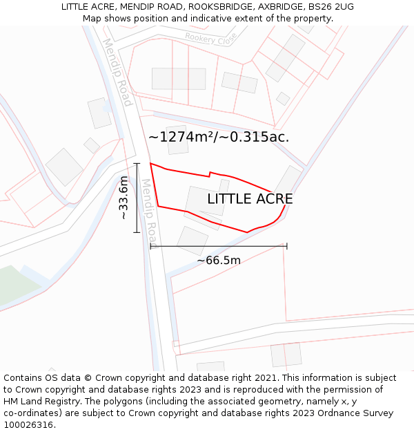 LITTLE ACRE, MENDIP ROAD, ROOKSBRIDGE, AXBRIDGE, BS26 2UG: Plot and title map
