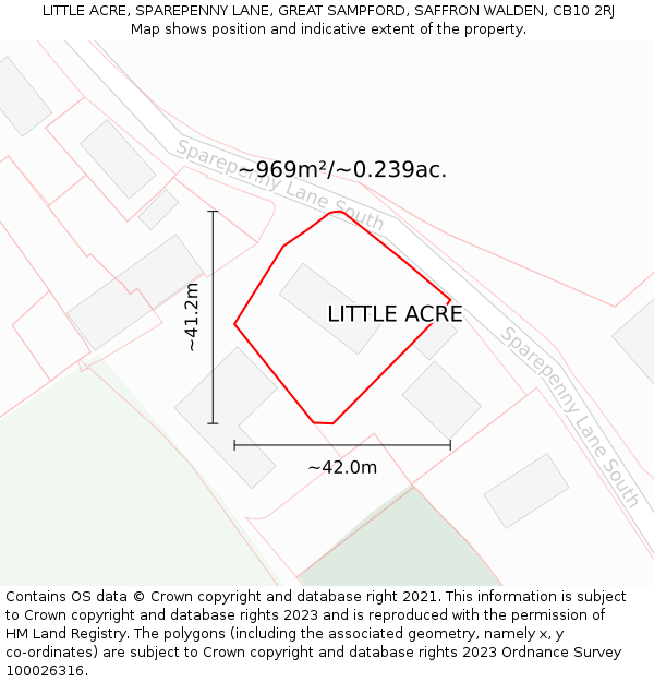 LITTLE ACRE, SPAREPENNY LANE, GREAT SAMPFORD, SAFFRON WALDEN, CB10 2RJ: Plot and title map
