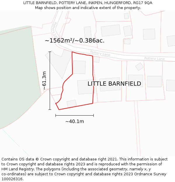 LITTLE BARNFIELD, POTTERY LANE, INKPEN, HUNGERFORD, RG17 9QA: Plot and title map