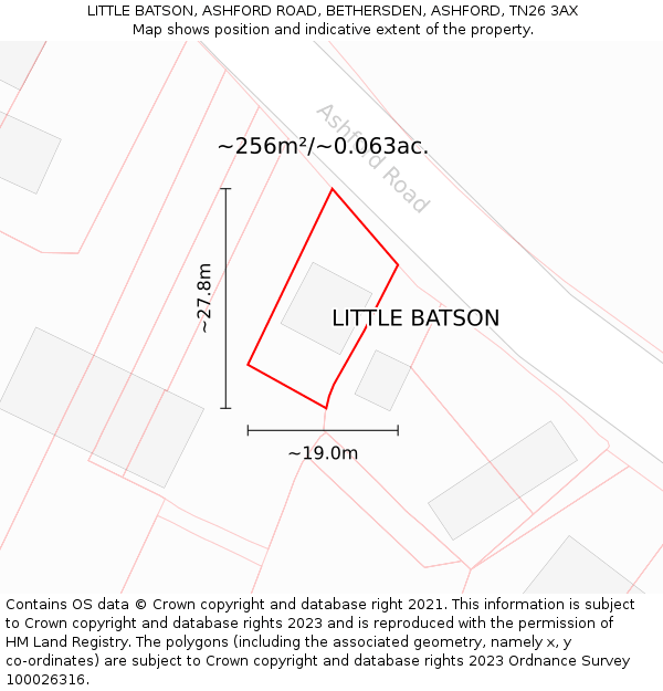 LITTLE BATSON, ASHFORD ROAD, BETHERSDEN, ASHFORD, TN26 3AX: Plot and title map