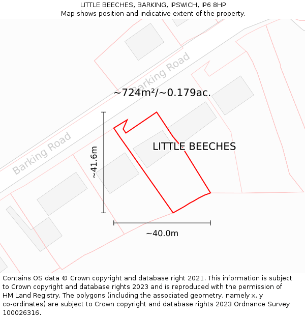 LITTLE BEECHES, BARKING, IPSWICH, IP6 8HP: Plot and title map