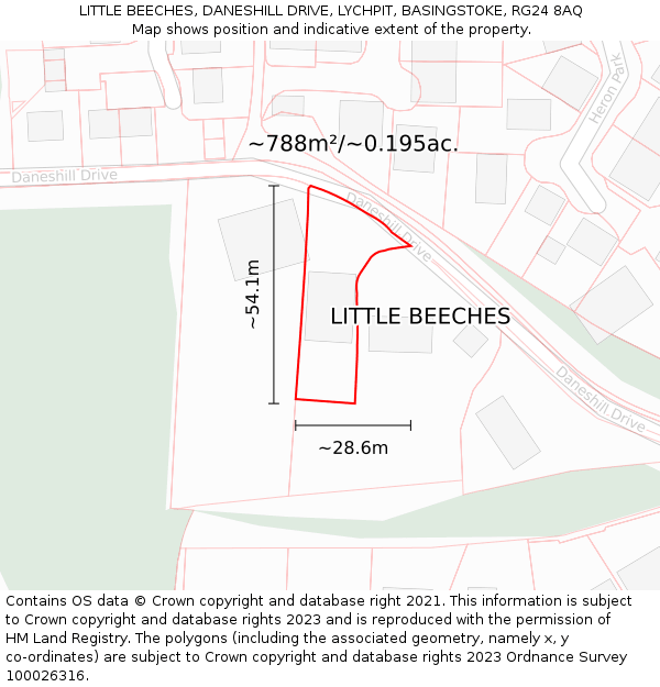 LITTLE BEECHES, DANESHILL DRIVE, LYCHPIT, BASINGSTOKE, RG24 8AQ: Plot and title map
