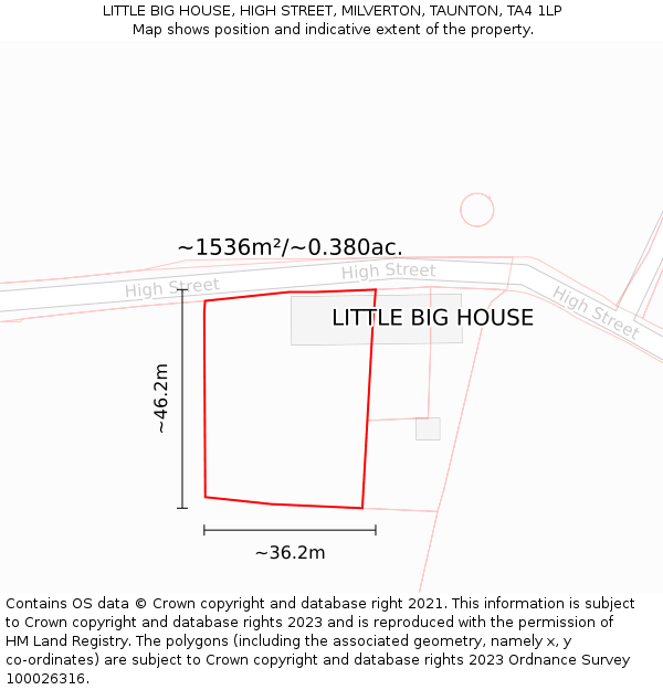 LITTLE BIG HOUSE, HIGH STREET, MILVERTON, TAUNTON, TA4 1LP: Plot and title map