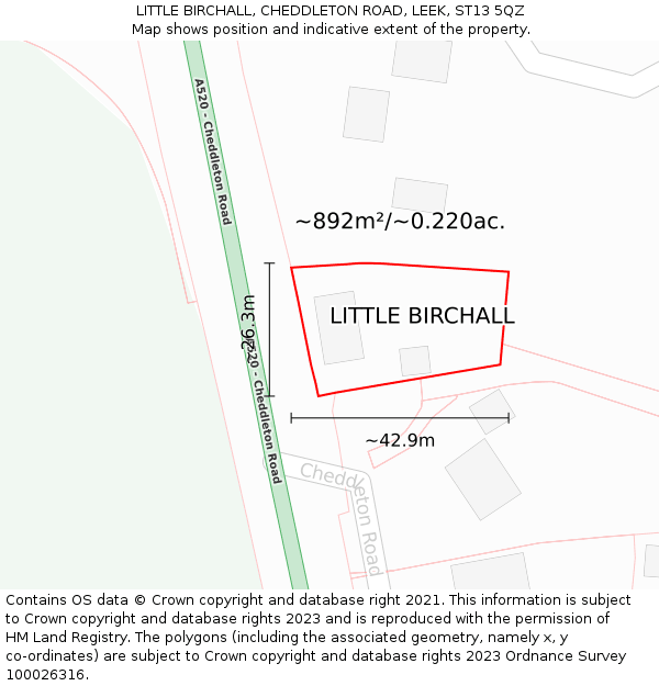 LITTLE BIRCHALL, CHEDDLETON ROAD, LEEK, ST13 5QZ: Plot and title map