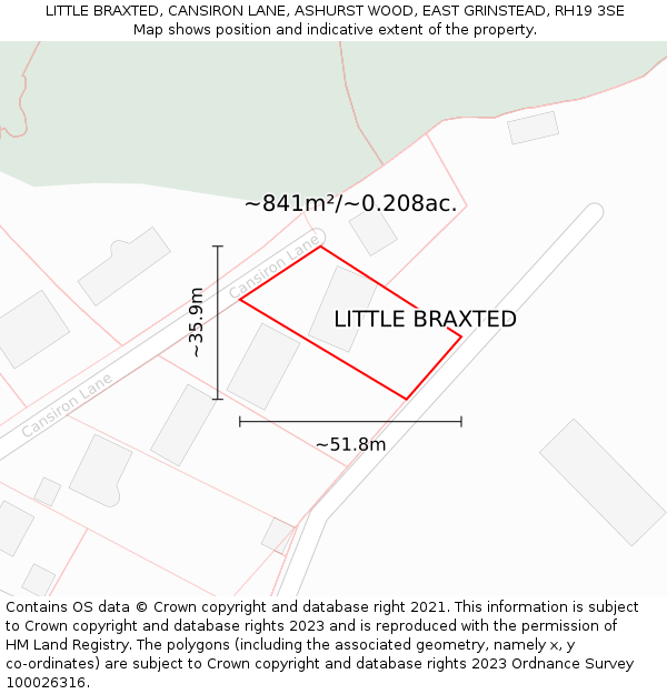 LITTLE BRAXTED, CANSIRON LANE, ASHURST WOOD, EAST GRINSTEAD, RH19 3SE: Plot and title map