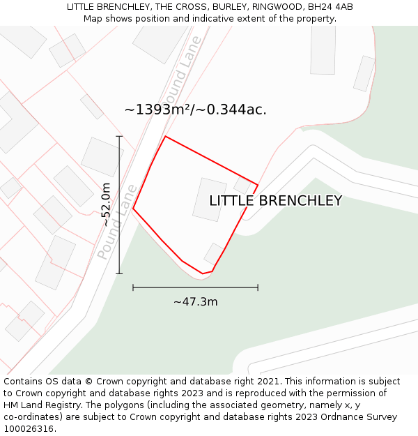 LITTLE BRENCHLEY, THE CROSS, BURLEY, RINGWOOD, BH24 4AB: Plot and title map