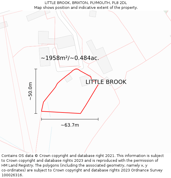 LITTLE BROOK, BRIXTON, PLYMOUTH, PL8 2DL: Plot and title map
