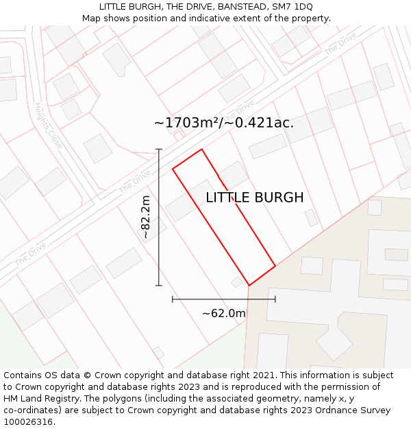 LITTLE BURGH, THE DRIVE, BANSTEAD, SM7 1DQ: Plot and title map