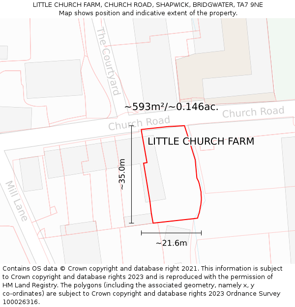 LITTLE CHURCH FARM, CHURCH ROAD, SHAPWICK, BRIDGWATER, TA7 9NE: Plot and title map