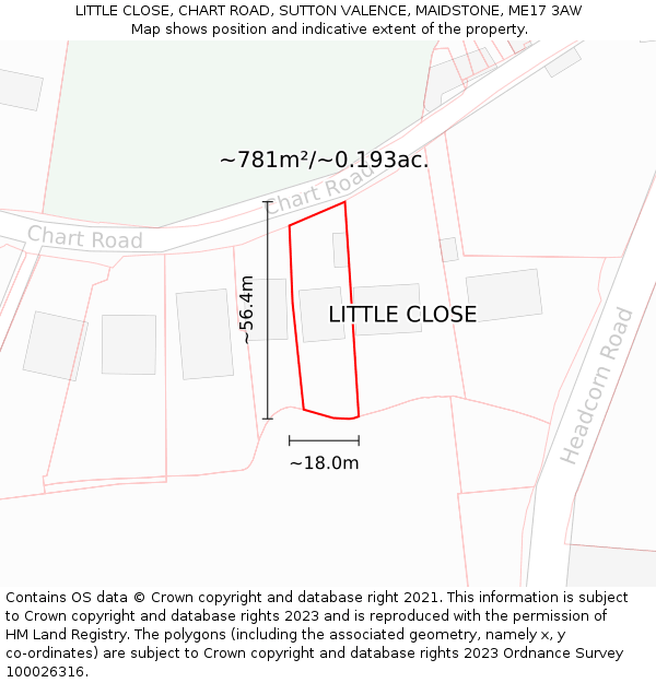LITTLE CLOSE, CHART ROAD, SUTTON VALENCE, MAIDSTONE, ME17 3AW: Plot and title map