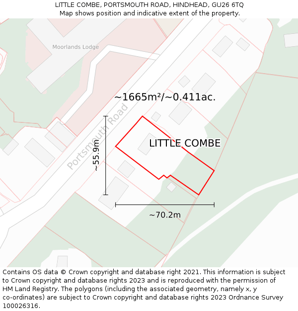 LITTLE COMBE, PORTSMOUTH ROAD, HINDHEAD, GU26 6TQ: Plot and title map
