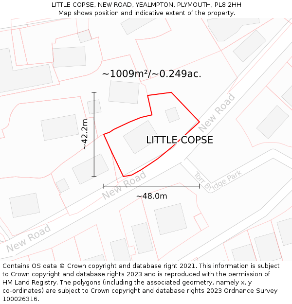 LITTLE COPSE, NEW ROAD, YEALMPTON, PLYMOUTH, PL8 2HH: Plot and title map