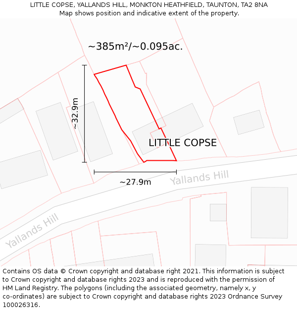 LITTLE COPSE, YALLANDS HILL, MONKTON HEATHFIELD, TAUNTON, TA2 8NA: Plot and title map